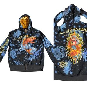 Vintage Ed Hardy Christian Audigier Graphic Mermaid Full Zip Hoodie Size XL